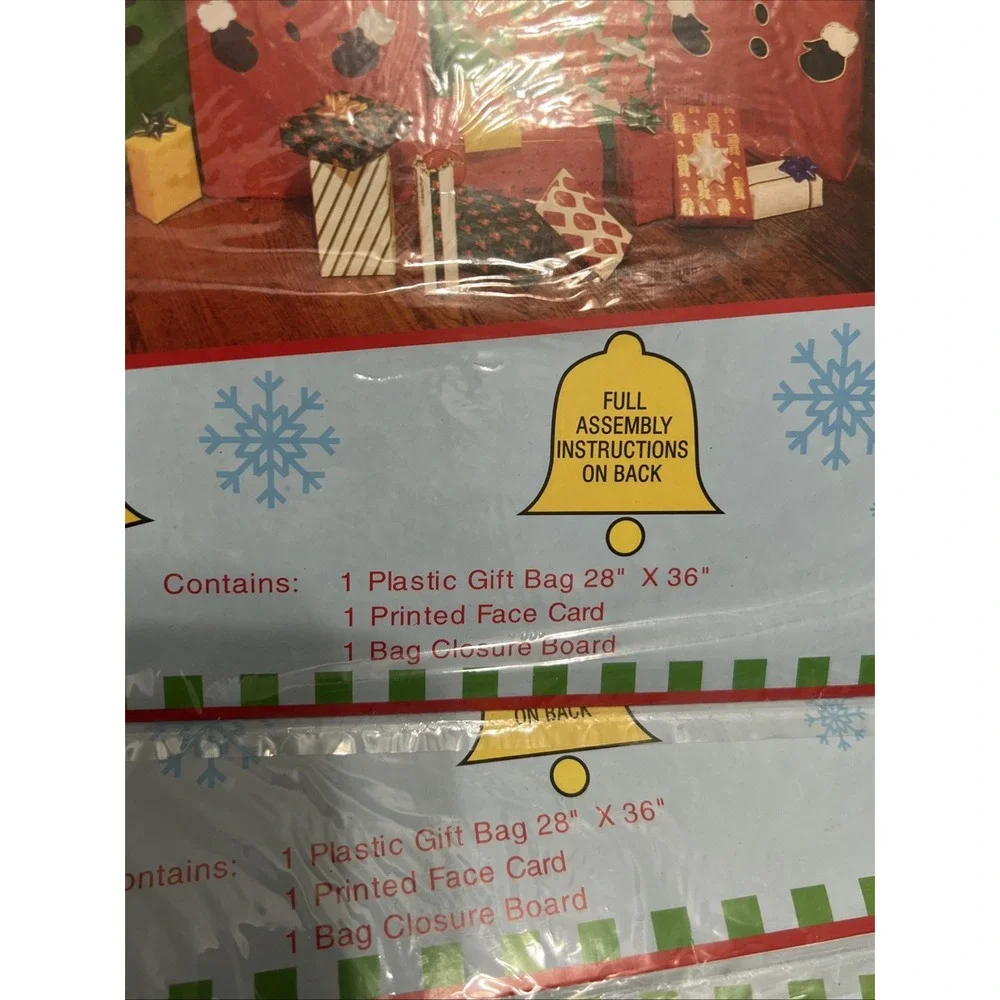 4-Vintage‎ 1990s Jumbo Gift Bag With Santa Panda Poinsettia Christmas 28x36 NOS